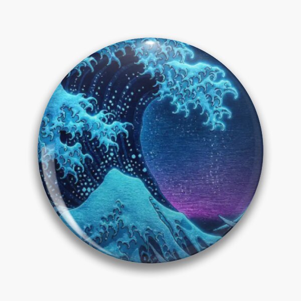 Item preview, Midnight Great Wave | Neon Ukiyo-e Re:Mix | Japanese Art | Hokusai Metal designed and sold by vekotpu.
