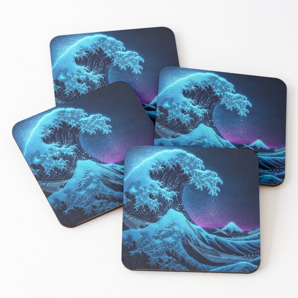 Item preview, Midnight Great Wave | Neon Ukiyo-e Re:Mix | Japanese Art | Hokusai Metal designed and sold by vekotpu.