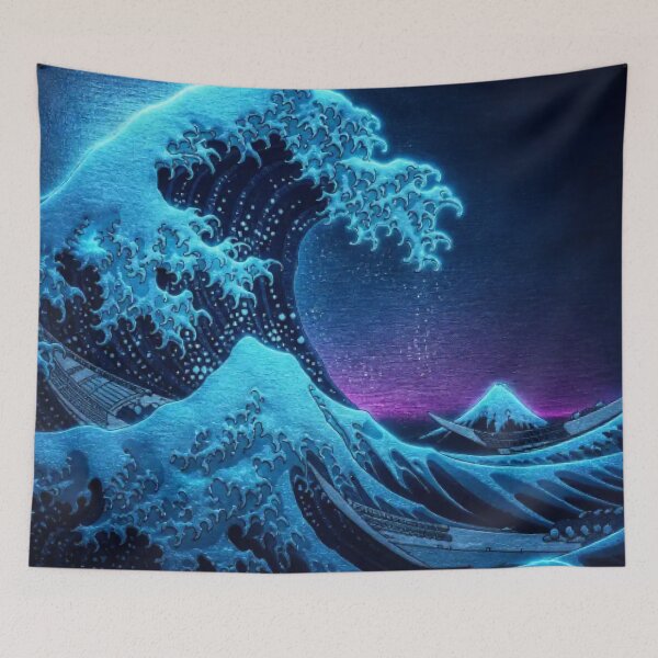 Item preview, Midnight Great Wave | Neon Ukiyo-e Re:Mix | Japanese Art | Hokusai Metal designed and sold by vekotpu.