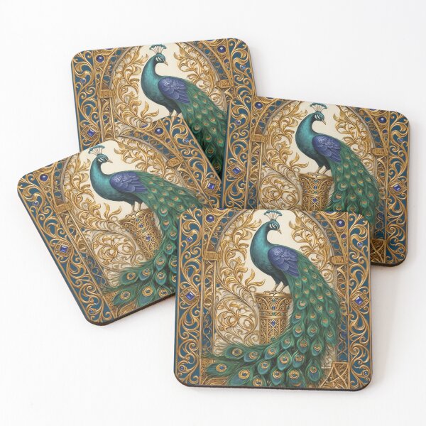 Item preview, Majestic Art Nouveau Peacock Art Print | Emerald Gold Peacock Illustration | Vintage Ornamental Bird Wall Art | Elegant Boho Home Decor designed and sold by RSDigitalPrintDesign.