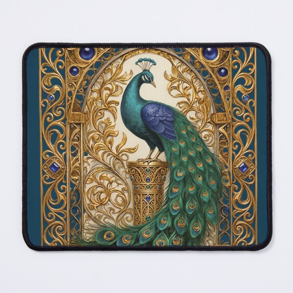 Item preview, Majestic Art Nouveau Peacock Art Print | Emerald Gold Peacock Illustration | Vintage Ornamental Bird Wall Art | Elegant Boho Home Decor designed and sold by RSDigitalPrintDesign.