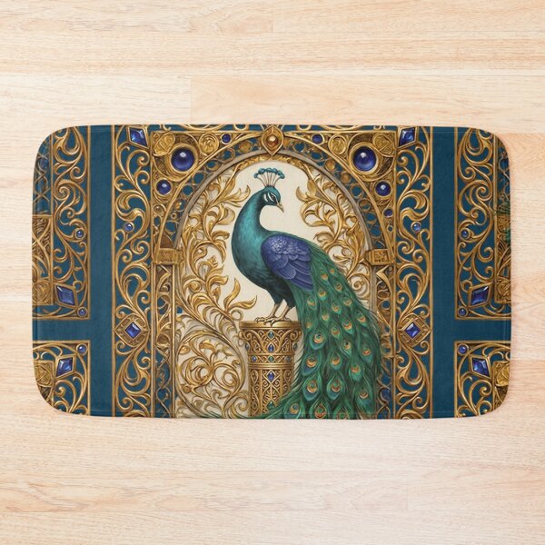 Item preview, Majestic Art Nouveau Peacock Art Print | Emerald Gold Peacock Illustration | Vintage Ornamental Bird Wall Art | Elegant Boho Home Decor designed and sold by RSDigitalPrintDesign.