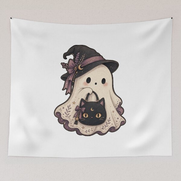 Item preview, Tiny Ghost with Black Cat Handbag designed and sold by The-Art-of-D.