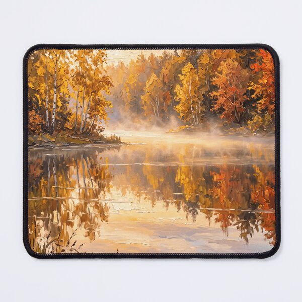 Item preview, Golden Reflection Lake — Autumn Lake Oil Painting Wall Art Print designed and sold by PickyAura.