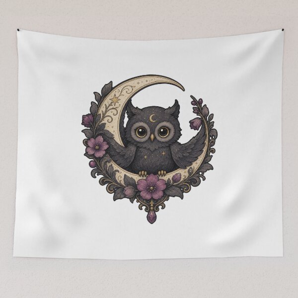 Item preview, Tiny Owl in Crescent Moon Wreath designed and sold by The-Art-of-D.