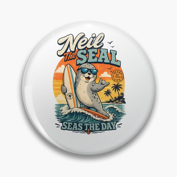 Item preview, Neil the Seal Surfing Retro Vintage T-Shirt | Cute Ocean Animal Beach Design designed and sold by Art Wave Studio.