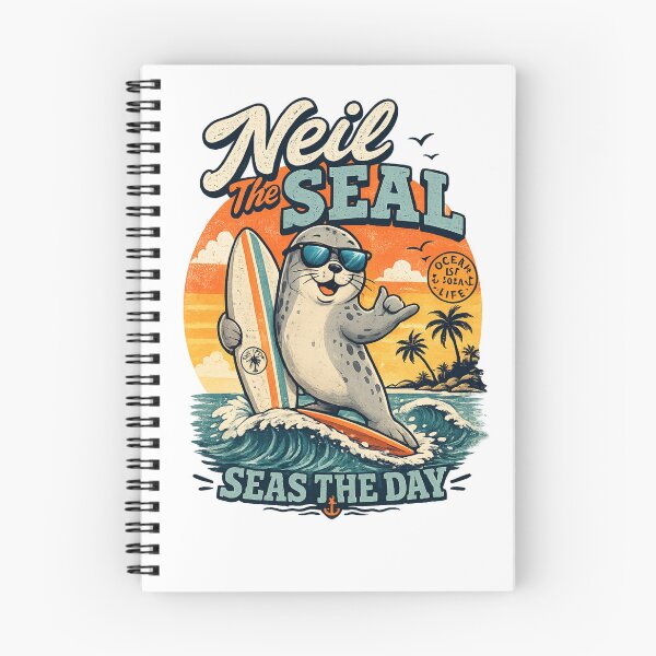 Item preview, Neil the Seal Surfing Retro Vintage T-Shirt | Cute Ocean Animal Beach Design designed and sold by Art Wave Studio.