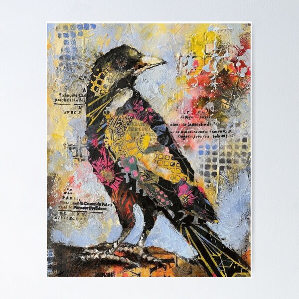 Item preview, Vibrant Patterned Bird Mixed Media Collage designed and sold by TadeoNivar.