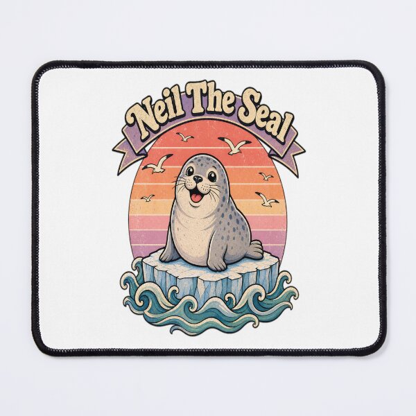 Item preview, Neil The Seal Cute Chubby Harbor Seal on Iceberg Vintage Retro Sunset Design designed and sold by Art Wave Studio.