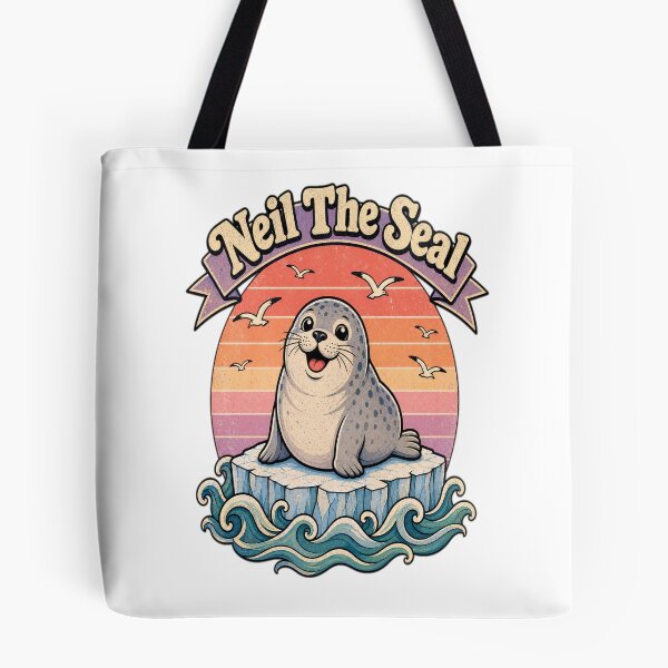 Item preview, Neil The Seal Cute Chubby Harbor Seal on Iceberg Vintage Retro Sunset Design designed and sold by Art Wave Studio.