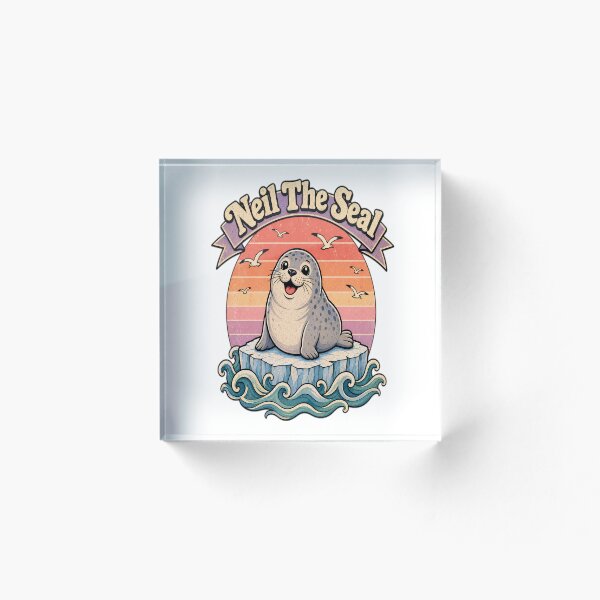 Item preview, Neil The Seal Cute Chubby Harbor Seal on Iceberg Vintage Retro Sunset Design designed and sold by Art Wave Studio.