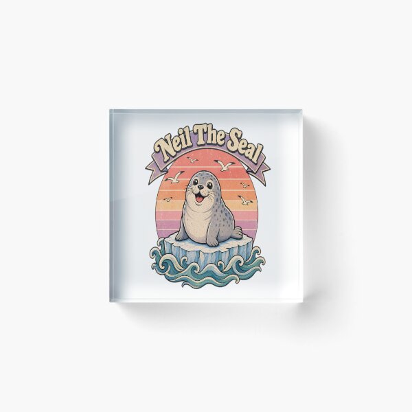 Item preview, Neil The Seal Cute Chubby Harbor Seal on Iceberg Vintage Retro Sunset Design designed and sold by Art Wave Studio.