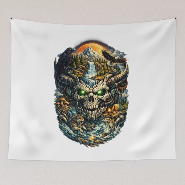 Item preview, Biomechanical Wilderness Skull Beneath the Burning Moon designed and sold by Mosslume Studio.