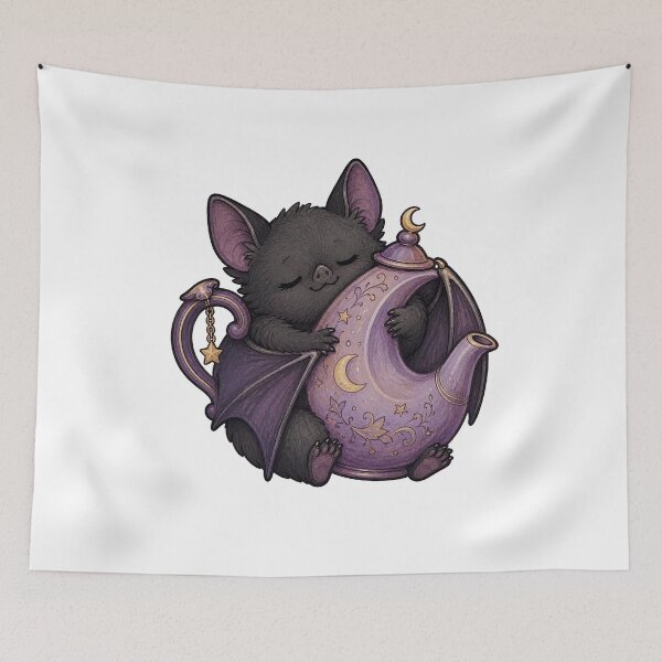 Item preview, Sleepy Bat Hugging a Moon Teapot designed and sold by The-Art-of-D.