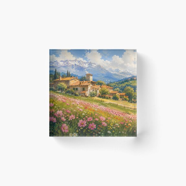 Item preview, Alpine Village Landscape Wall Art | Mountain Meadow Painting | European Countryside Decor designed and sold by AbstractAuraArt.