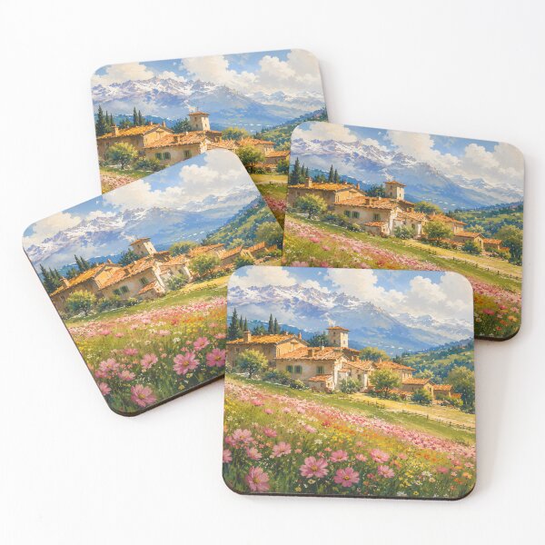Item preview, Alpine Village Landscape Wall Art | Mountain Meadow Painting | European Countryside Decor designed and sold by AbstractAuraArt.
