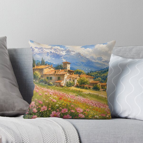 Item preview, Alpine Village Landscape Wall Art | Mountain Meadow Painting | European Countryside Decor designed and sold by AbstractAuraArt.