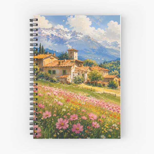Item preview, Alpine Village Landscape Wall Art | Mountain Meadow Painting | European Countryside Decor designed and sold by AbstractAuraArt.