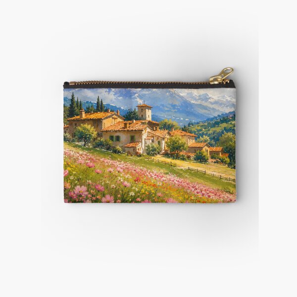 Item preview, Alpine Village Landscape Wall Art | Mountain Meadow Painting | European Countryside Decor designed and sold by AbstractAuraArt.