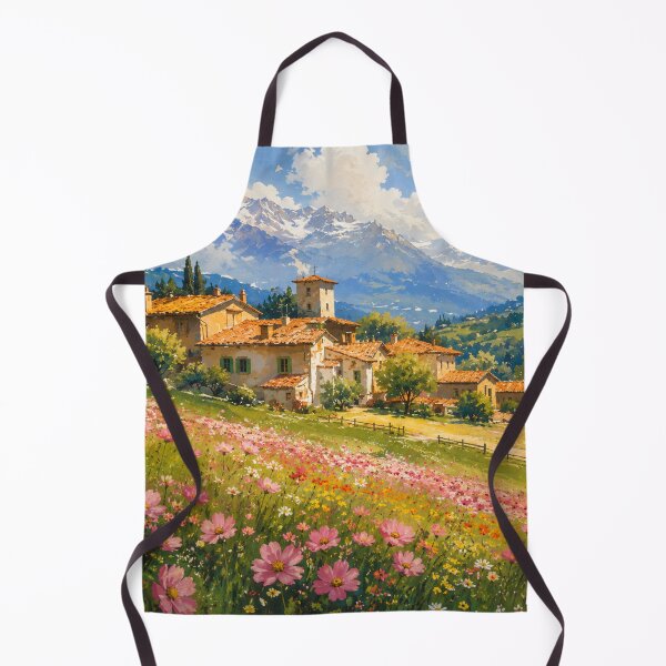 Item preview, Alpine Village Landscape Wall Art | Mountain Meadow Painting | European Countryside Decor designed and sold by AbstractAuraArt.