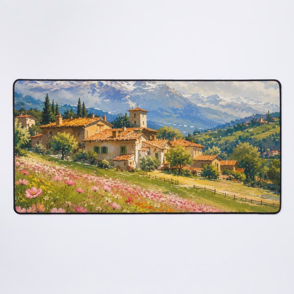 Item preview, Alpine Village Landscape Wall Art | Mountain Meadow Painting | European Countryside Decor designed and sold by AbstractAuraArt.