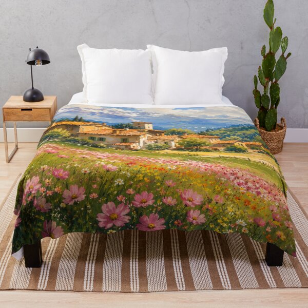 Item preview, Alpine Village Landscape Wall Art | Mountain Meadow Painting | European Countryside Decor designed and sold by AbstractAuraArt.