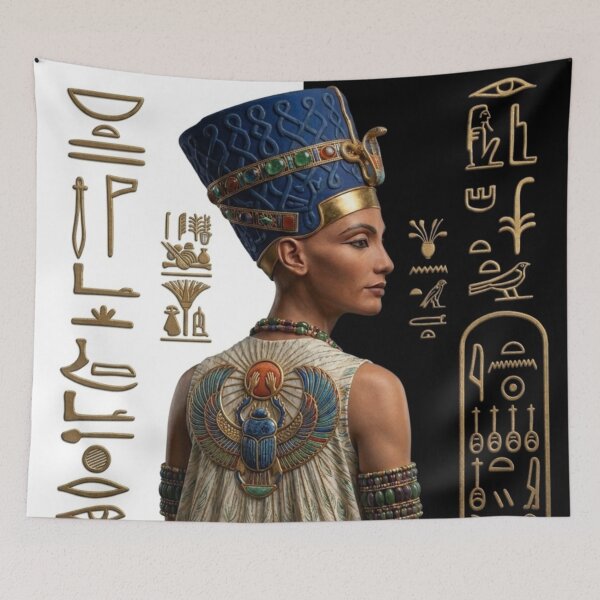 Item preview, Queen Nefertiti Ancient Egyptian Art | Royal Pharaoh Portrait with Hieroglyphics designed and sold by Queen Cleopatra.