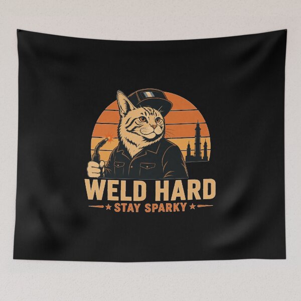 Item preview, Maine Coon - Weld Hard Stay Sparky Welder Cat Retro Sunset designed and sold by RusticMeadow.