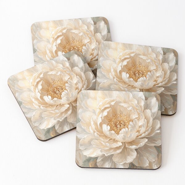 Item preview, Velvet Ivory Bloom — White Peony Oil Painting Wall Art Print designed and sold by PickyAura.