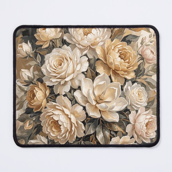 Item preview, Luminous Bloom Symphony — Cream and Gold Floral Oil Painting Wall Art Print designed and sold by PickyAura.