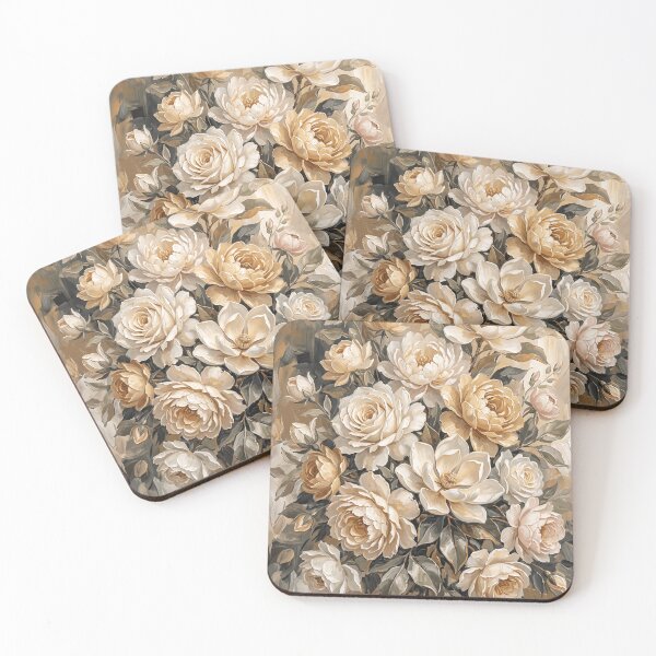 Item preview, Luminous Bloom Symphony — Cream and Gold Floral Oil Painting Wall Art Print designed and sold by PickyAura.