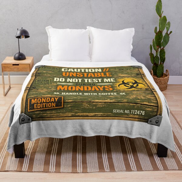 Artikelvorschau, CAUTION UNSTABLE Monday Warning Crate Stencil – Vintage Industrial Humor Design entworfen und verkauft von UrbanStatic.