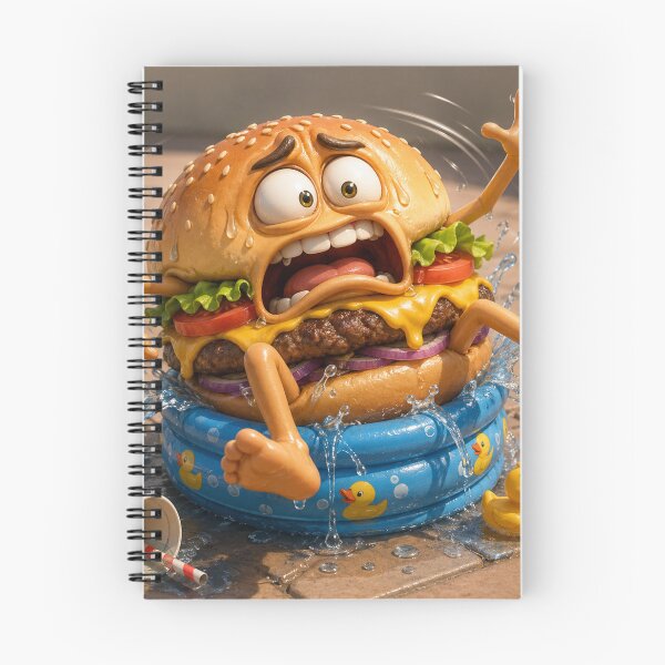 Item preview, Funny Burger Cooling Off in a Kiddie Pool Summer Heat Cartoon designed and sold by ComedyInkFactor.