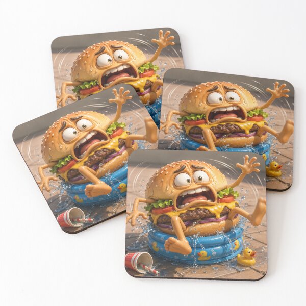Item preview, Funny Burger Cooling Off in a Kiddie Pool Summer Heat Cartoon designed and sold by ComedyInkFactor.