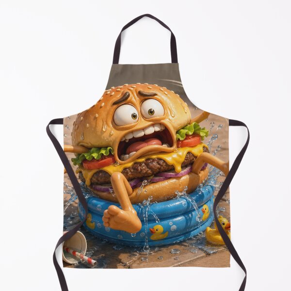 Item preview, Funny Burger Cooling Off in a Kiddie Pool Summer Heat Cartoon designed and sold by ComedyInkFactor.