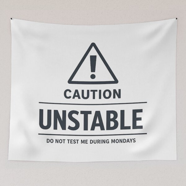 Aperçu de l'œuvre Minimalist Warning Design – CAUTION UNSTABLE Monday Humor Shirt créée et vendue par UrbanStatic.