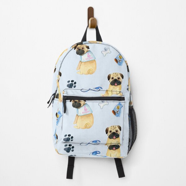 Item preview, Pug Dogs I Love Mom on Pale Blue Background Allover Pattern designed and sold by TeeGeeTees.