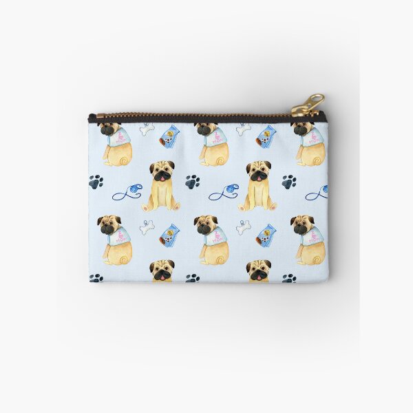Item preview, Pug Dogs I Love Mom on Pale Blue Background Allover Pattern designed and sold by TeeGeeTees.
