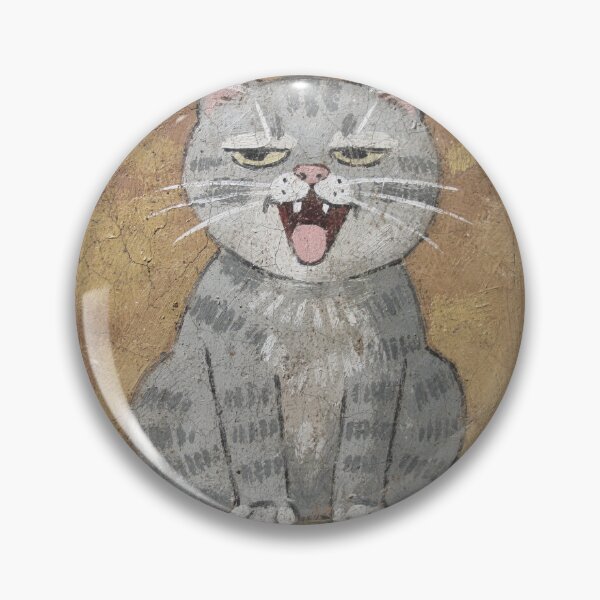 Item preview, Drowsy Grey Cat Mid-Yawn Folk Portrait designed and sold by PictorialWhimsy.