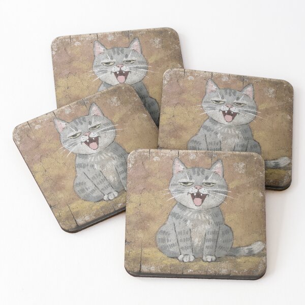 Item preview, Drowsy Grey Cat Mid-Yawn Folk Portrait designed and sold by PictorialWhimsy.