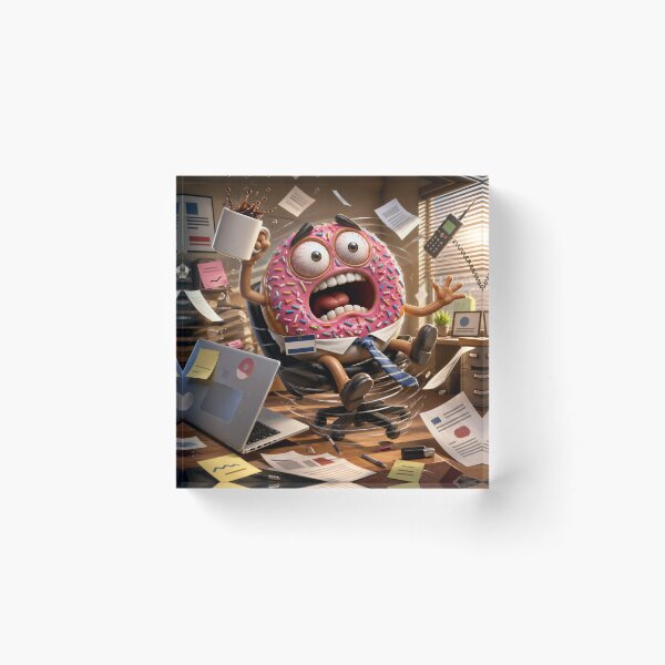 Item preview, Funny Office Donut in Workplace Chaos Burnout Cartoon designed and sold by ComedyInkFactor.