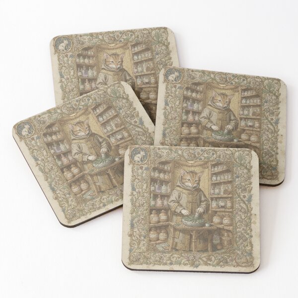 Item preview, Medieval Cat Apothecary Mixing a Catnip Remedy designed and sold by PictorialWhimsy.