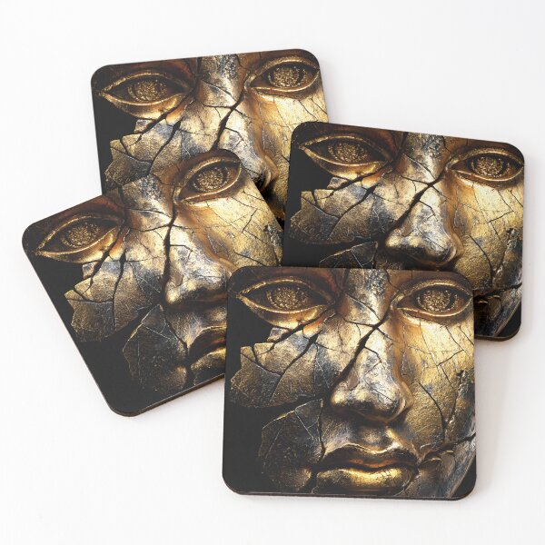 Item preview, Cracked Golden Face Art with Abstract Elements designed and sold by Artessie.