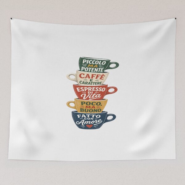 Item preview, Italian Coffee Quote Art – Vintage Colorful Espresso Cup Stack Wall Decor for Coffee Lovers designed and sold by Bright Nest Studio.