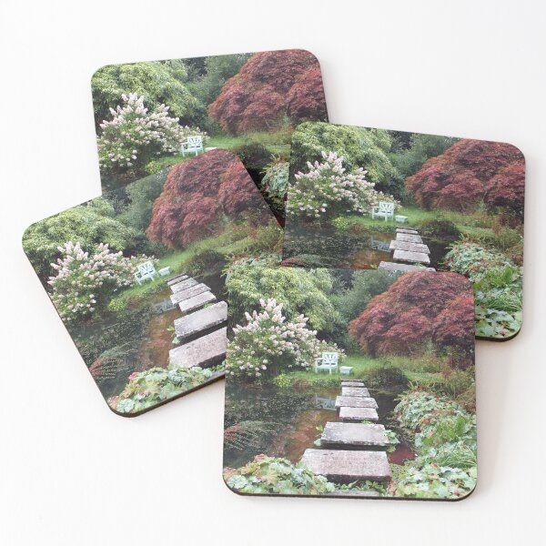 Item preview, Tranquil Garden Pond with Stepping Stones and Maple designed and sold by pinkal.