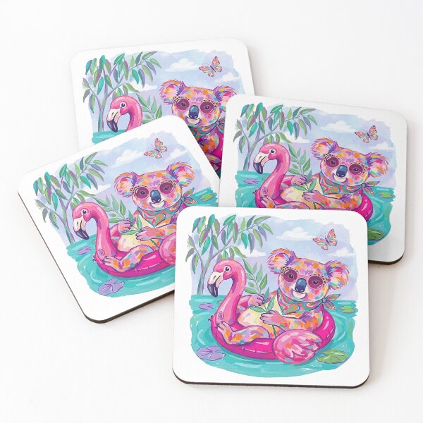 Item preview, Colorful Koala Relaxing in Flamingo Pool Float designed and sold by SayMaria.
