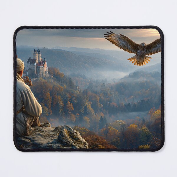 Item preview, Serene Autumn Landscape with medieval Castle and Hawk designed and sold by Artessie.