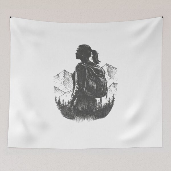 Item preview, Vintage Female Hiker Mountain Adventure Illustration designed and sold by GabeMountainArt.