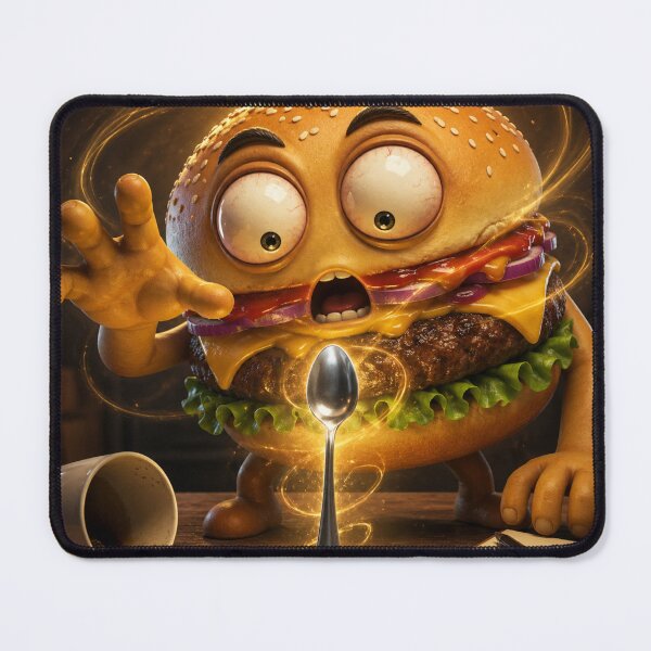 Item preview, Confused Burger Meets a Floating Spoon Funny Cartoon Mystery designed and sold by ComedyInkFactor.