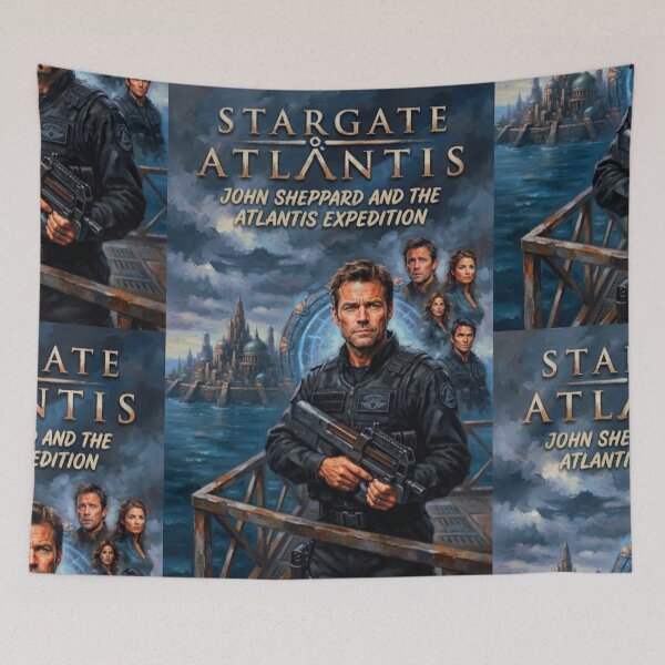 Artikelvorschau, Stargate Atlantis Retro-Sci-Fi-Action-Tribute-Kunstposter entworfen und verkauft von Art's Diner.